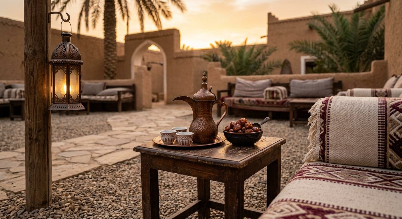 6. دلّة القهوة والصينية بجانب الجلسة